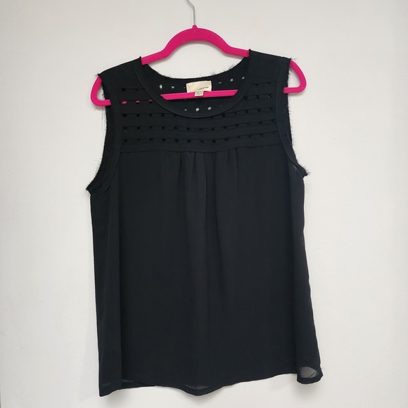 The Korner Tops - The Korner Black Sleeveless Lattice Cutout Yoke Blouse Top‎ 5118121 XL